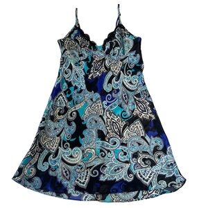 Apt.9 Paisley Nightgown With Lace Trim Blue , Black & White Size Small